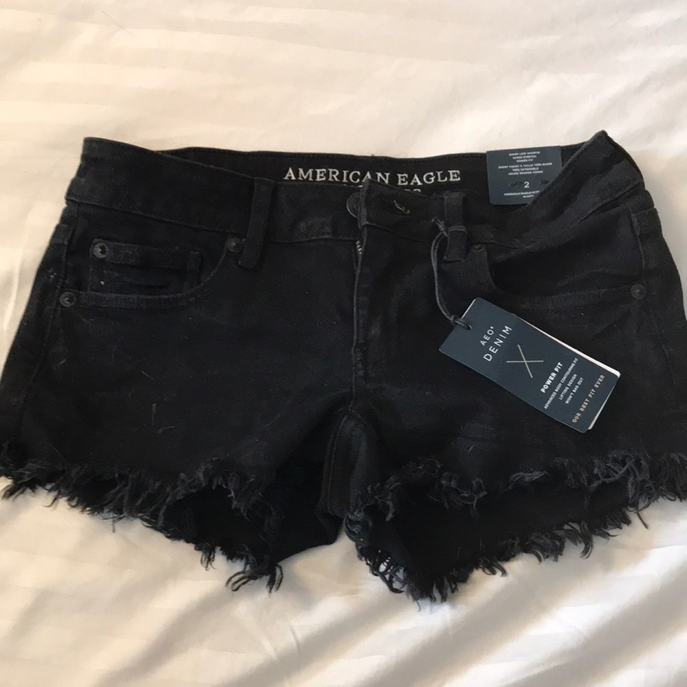 Black denim ripped short shorts